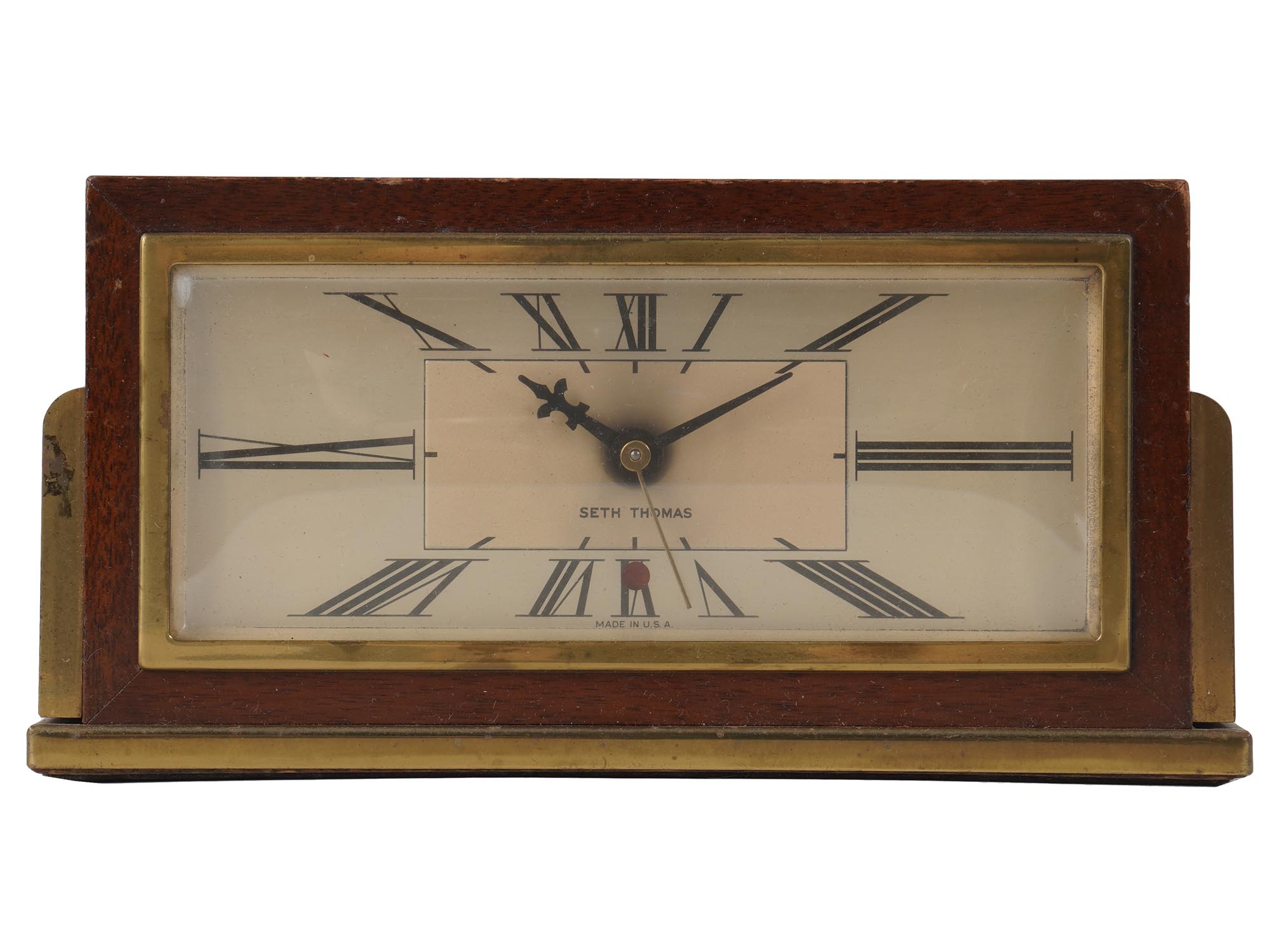 VINTAGE SETH THOMAS MANTEL CLOCK WOOD AND GOLD PIC-1